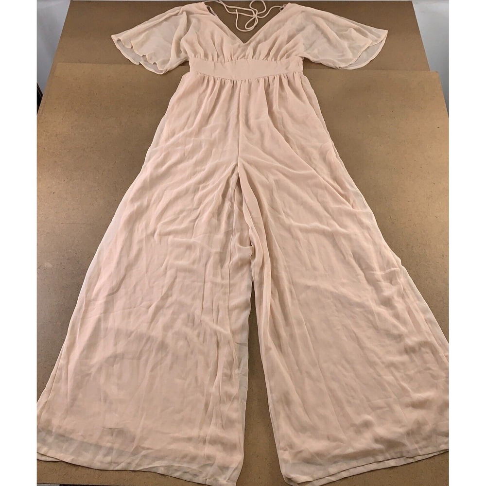 Maya Deluxe Women's Size 6 Pink Blush Chiffon V Neck/Back Wide Leg Jumpsuit NWT
